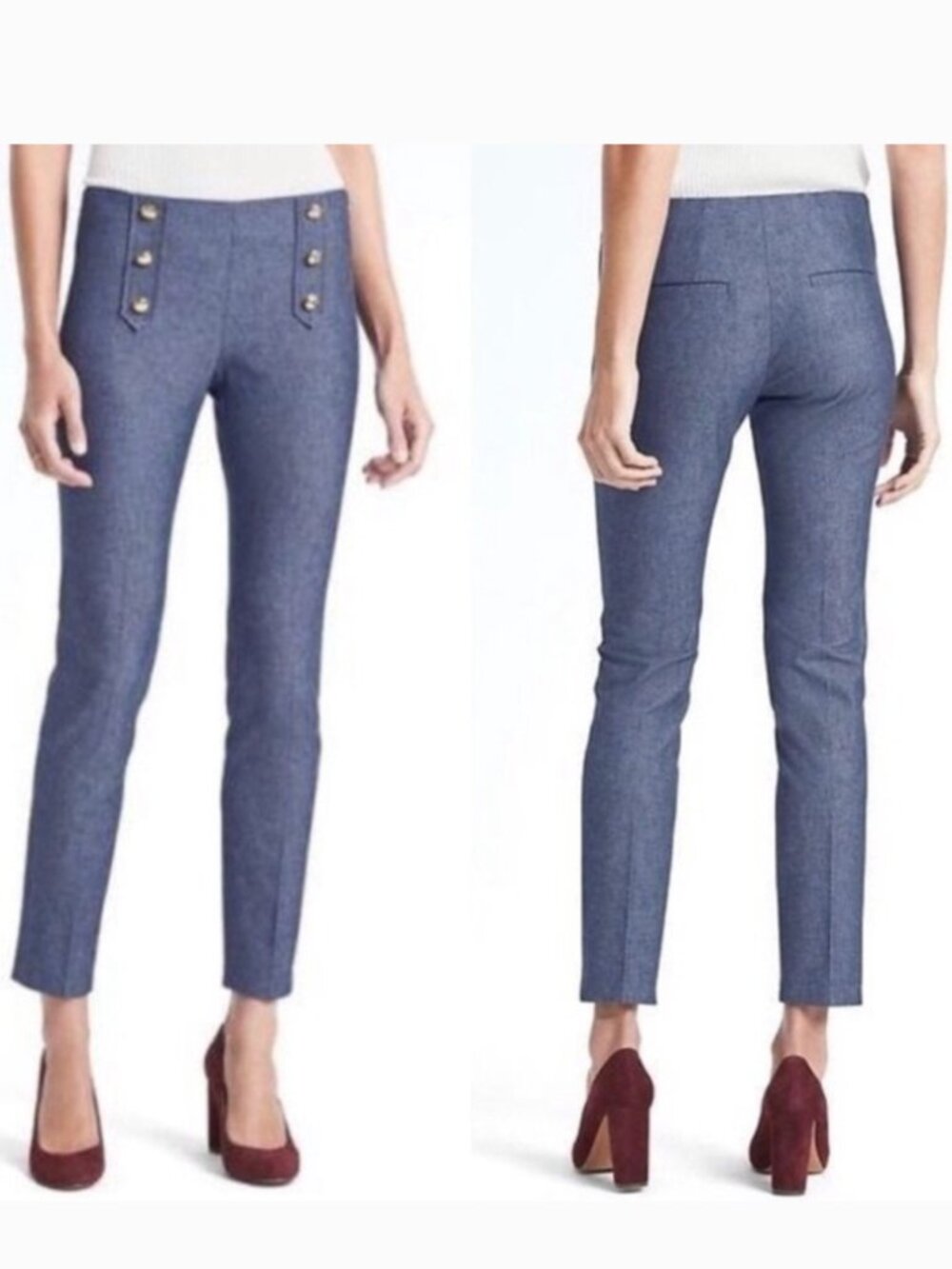 NWT Banana Republic Sloan Slim Ankle Pants Blue Sailor Button Women's 16